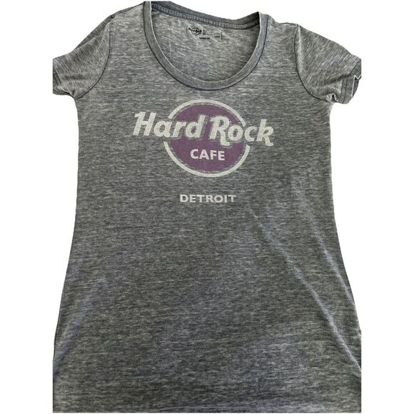 Gray Purple HARD ROCK CAFE Logo T-shirt DETROIT (Closed LOCATION)‎ Junior Large - Picture 2 of 7
